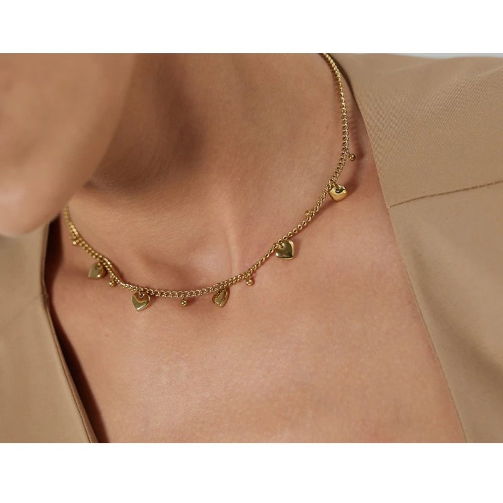 New 18K Gold Plated Heart Bead Link Chain Necklace - Picture 4 of 8
